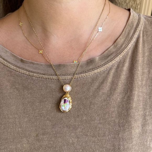 Pearl Rose Pendant Necklace – Dainty, Hypoallergenic - Picture 4 of 7